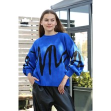 Siyah Çizgili Bisiklet Yaka Kazak Saks