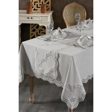 Rua Fransız Dantelli Keten Yemek Takımı - 26 Parça Gri