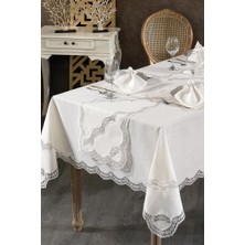 Rua Fransız Dantelli Keten Yemek Takımı - 26 Parça Krem