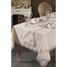 Rua Fransız Dantelli Keten Yemek Takımı - 26 Parça Cappucino