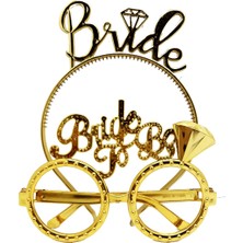 Depomix Bride Yazılı Taç ve Bride To Be Yazılı Gözlük Seti Altın Renk