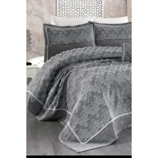 Talya Jakarlı Çift Kişilik Yatak Örtüsü Antrasit