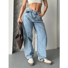 Baggy Kar Yıkama Orta Mavi Jeans Pantolon D2007