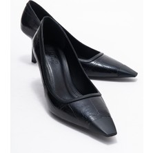 Rona Siyah Baskı Mat Burunlu Kadın Topuklu Ayakkabı