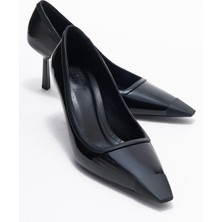 Rona Siyah Rugan Mat Burunlu Kadın Topuklu Ayakkabı