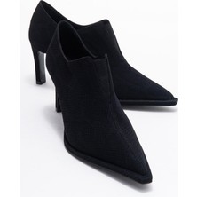 Alya Siyah Desenli Lastikli Kadın Bilekte Topuklu Ayakkabı