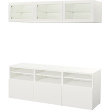 Tv Ünitesi, Beyaz-Şeffaf Cam, 180X42X192 Cm, Lappvıken/sındvık, Çıt Çıt Raylı