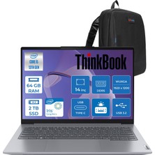 Lenovo Thinkbook 14 G6 Irl Intel Core I5 1335U 64GB Ddr5 2tb SSD Intel Iris Xe Graphics 14" Wuxga IPS 300NITS Windows 11 Home Taşınabilir Bilgisayar 21KG00Y5TRH23 + Zettaçanta