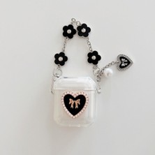 MobaxAksesuar Apple Airpods 1. / 2. Nesil ile Uyumlu Kılıf Kalp Leopar Taş Kiraz Desenli Fiyok Tutmalı Kılıflar