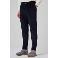 Morven  Erkek Lacivert Pamuk Trend Fitilli Kadife Lastikli Slim Fit Pantolon