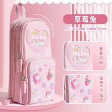 Kawai Sırt Çantası Görürnümlü 3dsticker Simli Mor Renk Kore Çok Bölmeli Büyük Kalemlik Kalem Kutu