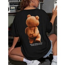 Etiler Collection Baskılı Oversize Bisiklet Yaka T-Shirt - Siyah