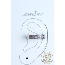 Trakya Tattoo Gümüş Renk Zirkon Taşlı Sıkıştırmalı Halka Kıkırdak Küpe Earcuff