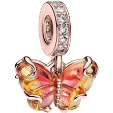 Fubena Sarı ve Turuncu Tonlu Murano Rose Kelebek Sallantılı Charm