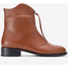 Dericlub Kadın Fermuarlı Düz Topuk Bot Gerçek Deri Rc 323 Taba