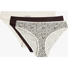 Koton Kurdele Baskılı Rahat Kalıp Leopar Desenli Pamuklu 3'lü Brief Külot Seti