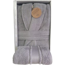 Özdilek Colourist Şalyaka Bornoz + Baş Havlusu- Xxl Beden- Gümüş Gri