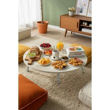 Zevahir Mobilya Dekorasyon Royal Mermer Desenli Metal Katlanır Ayaklı Kamp Bahçe Ev ve Oyun Için Yuvarlak Yer Sofrası