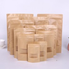 Kraft Pack Ambalaj 25X34 CM Kraft Pencereli Kilitli Poşet Doypack  10 Adet