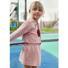 Mayoral 4-10 Yaş Kız Çocuk Pembe Bisiklet Yaka Çilek Baskılı  Sweat ve Askılı Şardonlu Elbise 2’li Takım