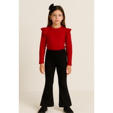 Özge Başaran Kız Çocuk 3’lü Takım Kırmızı Badi, Siyah Ispanyol Tayt ve Bandana – Günlük Şık Kombin