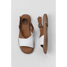 Bueno Shoes Beyaz Kahve Deri Kadın Düz Sandalet 01WY2015 01WY2015