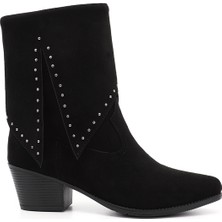 Gönderi(r) Kadın Siyah Süet Sivri Burun Kalın Topuklu Kovboy Çizme