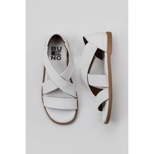 Bueno Shoes Beyaz Deri Kadın Düz Sandalet 01WY2002 01WY2002