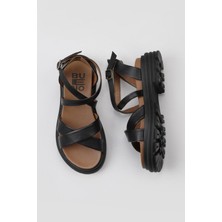 Bueno Shoes Siyah Khv Deri Kadın Topuklu Sandalet 01WY8305 01WY8305