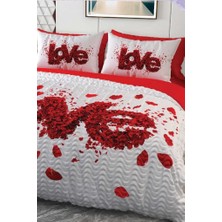 Çeyiz Diyarı Love Mikro Saten 3D Dijital Baskılı Dört Mevsim Çift Kişilik Nevresim Takımı