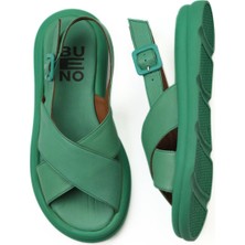 Bueno Shoes 01WY9403 Kadın Düz Sandalet Yeşil Koyu Deri Rahat Kullanım İçin