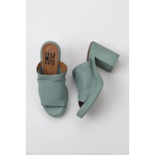 Bueno Shoes Yeşil Açık Deri Kadın Topuklu Terlik 01WY12306 01WY12306