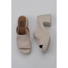 Bueno Shoes Krem Deri Kadın Topuklu Terlik 01WY12200 01WY12200