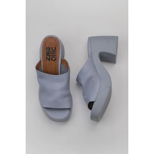 Bueno Shoes Mavi Deri Kadın Topuklu Terlik 01WY12200 01WY12200