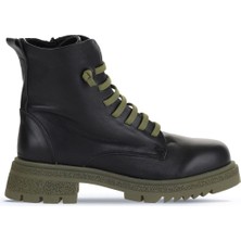 Bueno Shoes Siyah Haki Deri Kadın Topuklu Bot 01WZ1420 01WZ1420