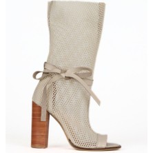 Bueno Shoes Bej File-Deri Kadın Topuklu Bot 30WB154 30WB154
