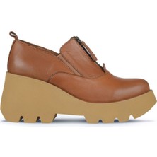Bueno Shoes Kahverengi Deri Kadın Dolgu Topuklu Ayakkabı 01WZ8401 01WZ8401