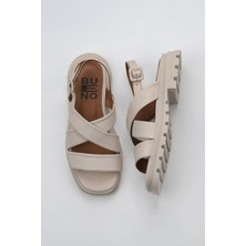 Bueno Shoes Krem Deri Kadın Düz Sandalet 01WY5501 01WY5501