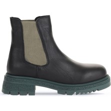 Bueno Shoes Siyah Haki Deri Kadın Topuklu Bot 01WZ1403 01WZ1403