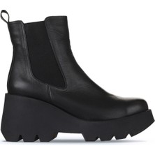 Bueno Shoes Siyah Deri Kadın Dolgu Topuklu Bot 01WZ8403 01WZ8403