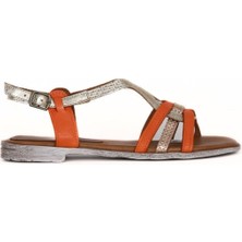 Bueno Shoes Turuncu Deri Kadın Düz Sandalet 01WY3401 01WY3401