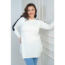 By Saygı Kadın Kolları Şeritli Büyük Beden Tunik Bluz