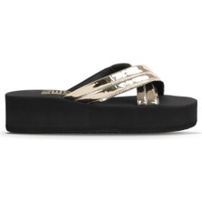 Bueno Shoes Altın Parlak Ayna Kadın Dolgu Topuklu Terlik 26WT614536 26WT614536
