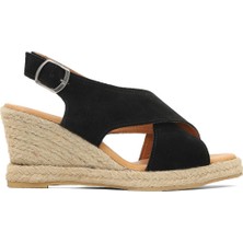 Bueno Shoes Siyah Süet Kadın Dolgu Topuklu Sandalet 14WS7208 14WS7208