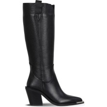 Bueno Shoes Siyah Flotter Deri Kadın Topuklu Çizme 33WC20005 33WC20005