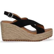 Bueno Shoes Siyah Süet Kadın Dolgu Topuklu Sandalet 14WS72503 14WS72503