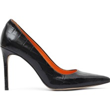 Bueno Shoes Siyah Kroko Deri Kadın Topuklu Ayakkabı 30WG20053 30WG20053