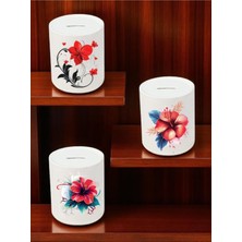 Lili Hediyelik Çiçek Deseni Baskılı 3'lü Seramik Kumbara