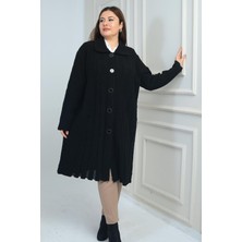 By Saygı Kadın Desenli Cepli Büyük Beden Triko Kaban