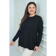 By Saygı Kadın Tek Taraf Saç Örgülü Büyük Beden Likralı Tunik Bluz